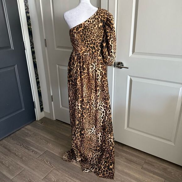 Nasty Gal One Shoulder Animal Print Semi-Formal Dress with Train Size 6 - Picture 3 of 8